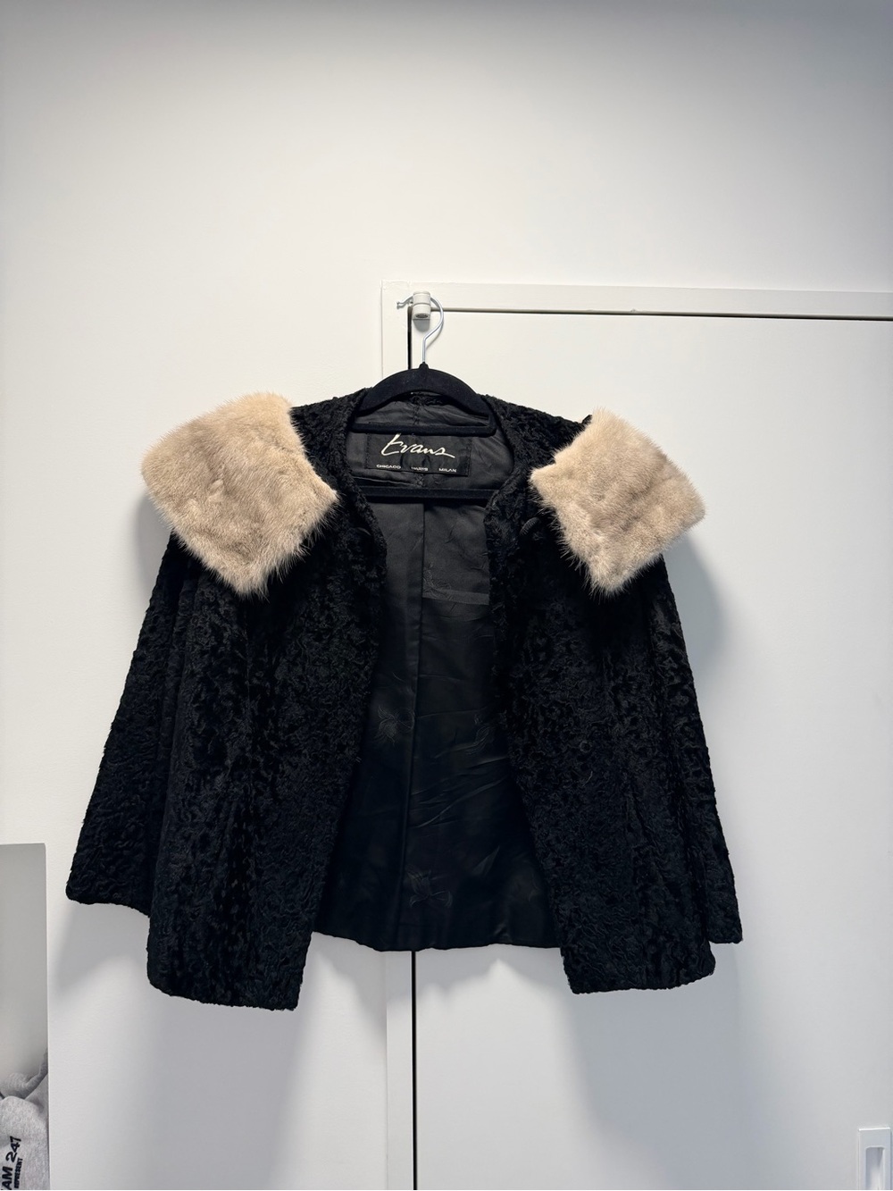 Black Teddy Jacket with Beige Faux Fur Collar